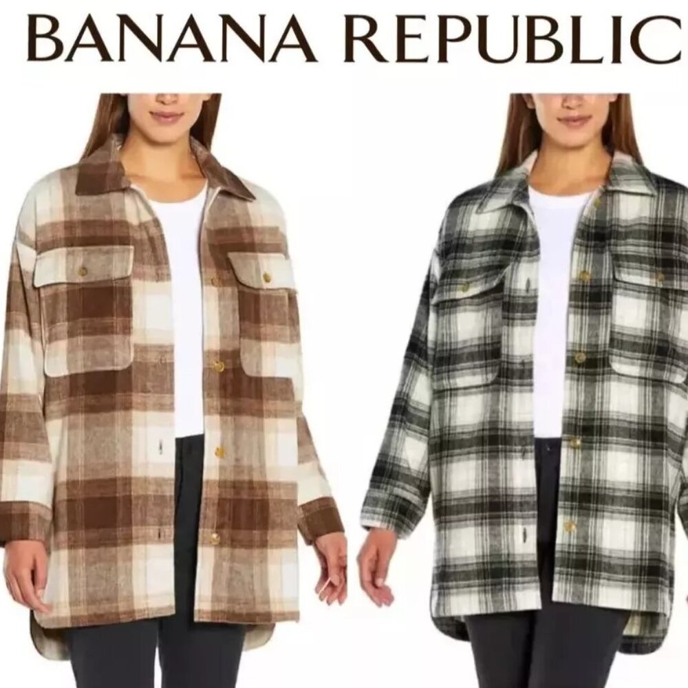Banana Republic Women's Button-Front Shirt Jacket, Black, Brown Size S, L B42